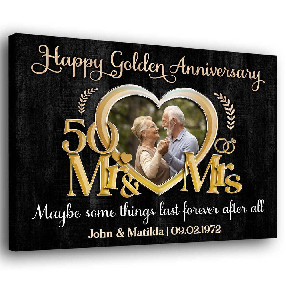 Happy Wedding Anniversary Card with Gold Frame and Hearts. Parents