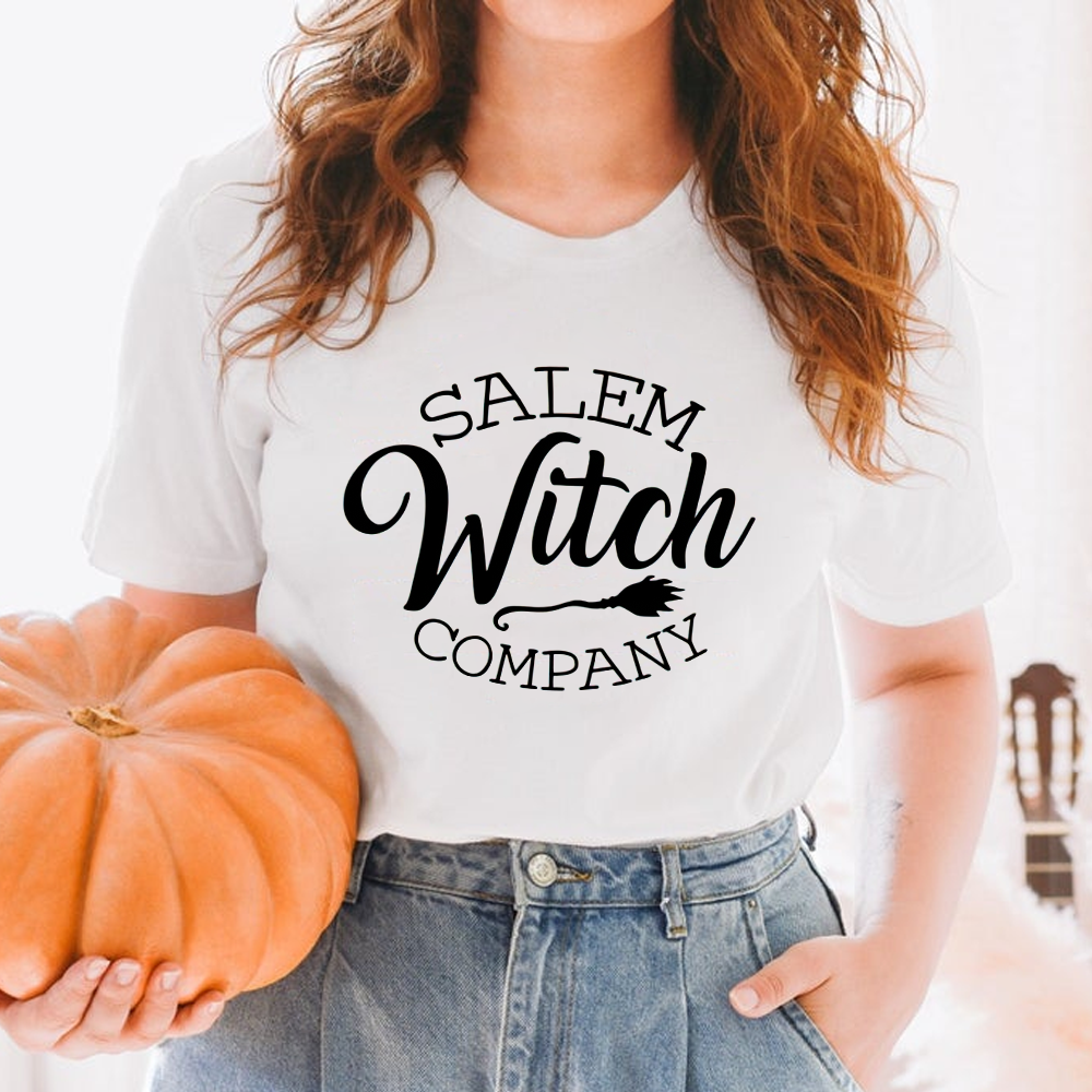 Salem Witch Company Black Witch Broom Spooky Halloween Tshirt