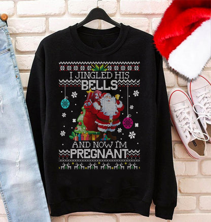 I Jingle His Bells Funny Christmas Sweatshirt Gift for Expecting Mom