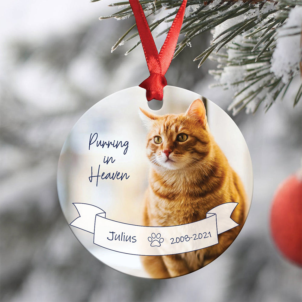 Personalized Cat Memorial Forever Loved Purring In Heaven Ornament