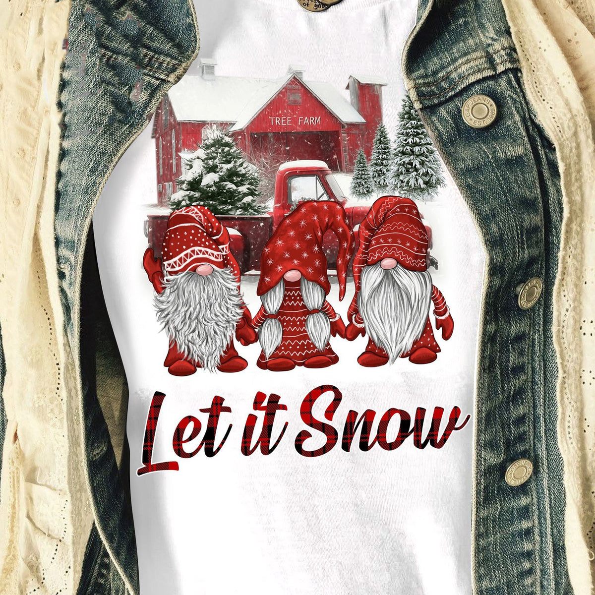Christmas Let It Snow Gnome At Tree Farm Tshirt