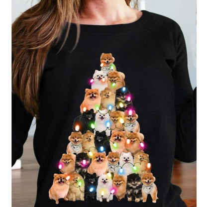 Gifts For Dog Lovers Pomeranian Dog Tree With Christmas Light Sweatshirt