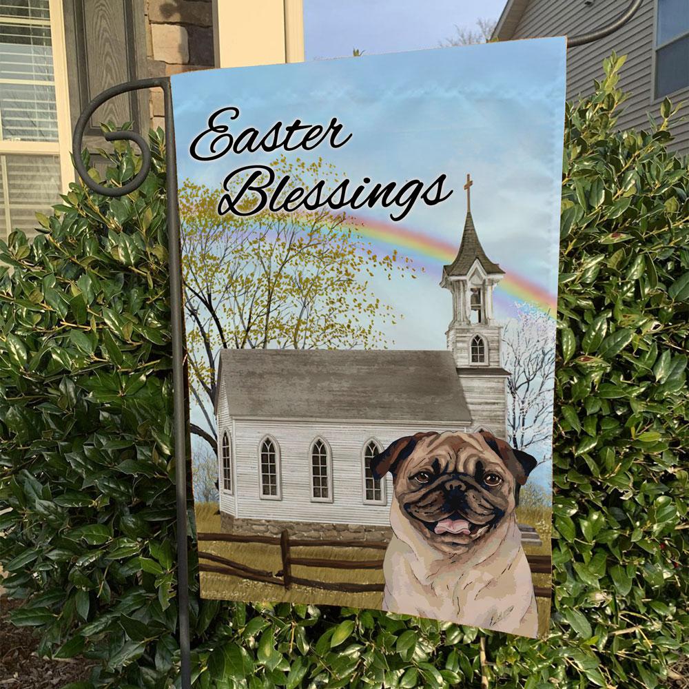 Easter Blessings Pug Garden Flag