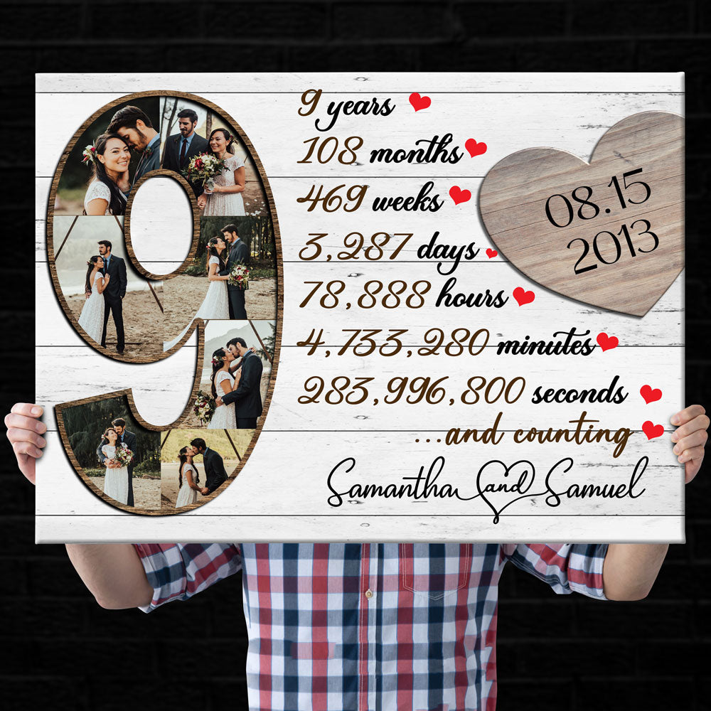 9 Year 9th Anniversary Couple Photo Collage Personalized Canvas