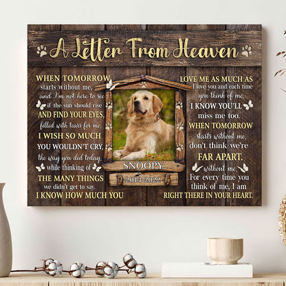 A Letter From Heaven Cat Dog Memorial Pet Photo Personalized Canvas