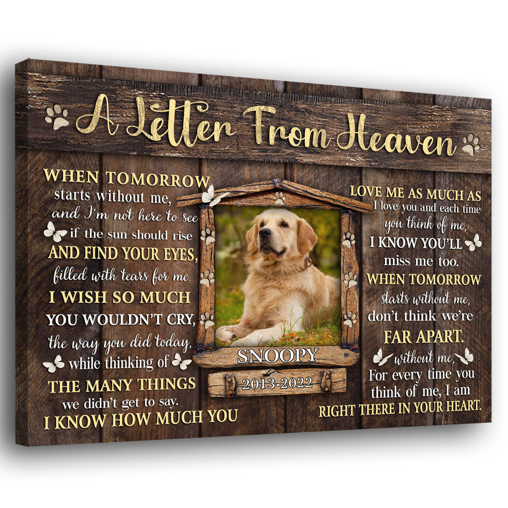 A Letter From Heaven Cat Dog Memorial Pet Photo Personalized Canvas