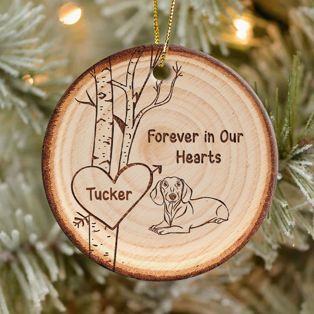 55067-Personalized Dachshund Memorial Christmas Ornament, Loss Of Dog Ornament, Forever In Our Hearts Ornament H1