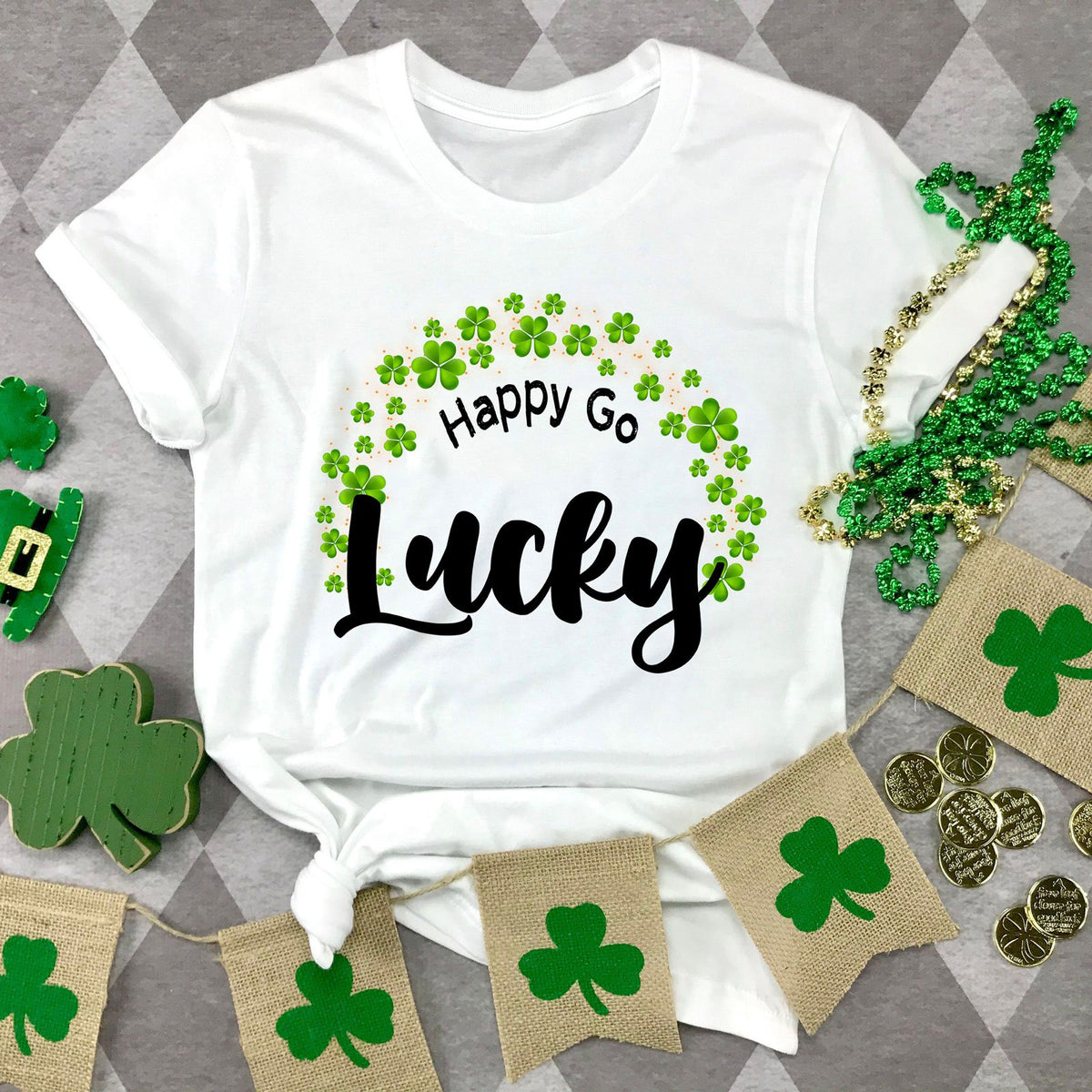 St Patrick's Day Happy Go Lucky Green Shamrock TShirt
