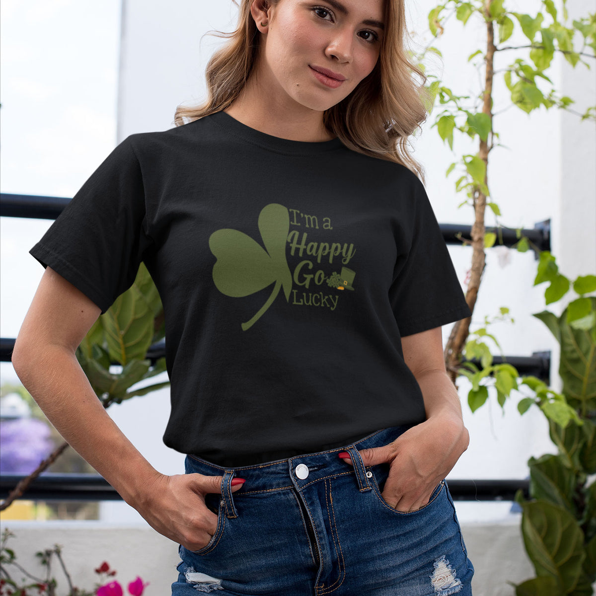 St Patrick's Day Happy Go Lucky Green Shamrock TShirt