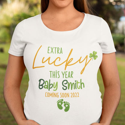 St Patrick's Day Expecting Mom Extra Lucky Personalized TShirt