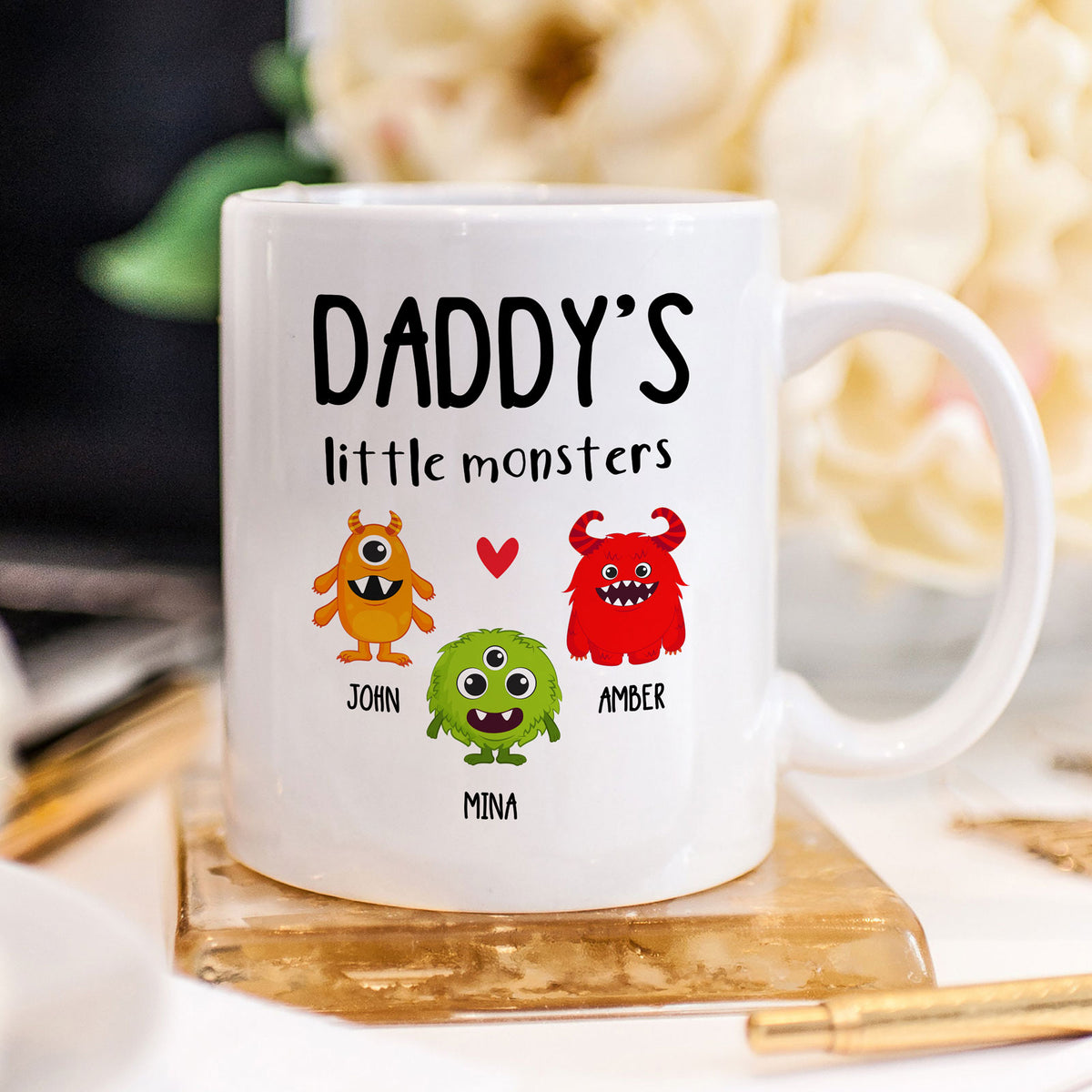 Dad And Daughter Son Daddy's Little Monsters Funny Personalized Mug