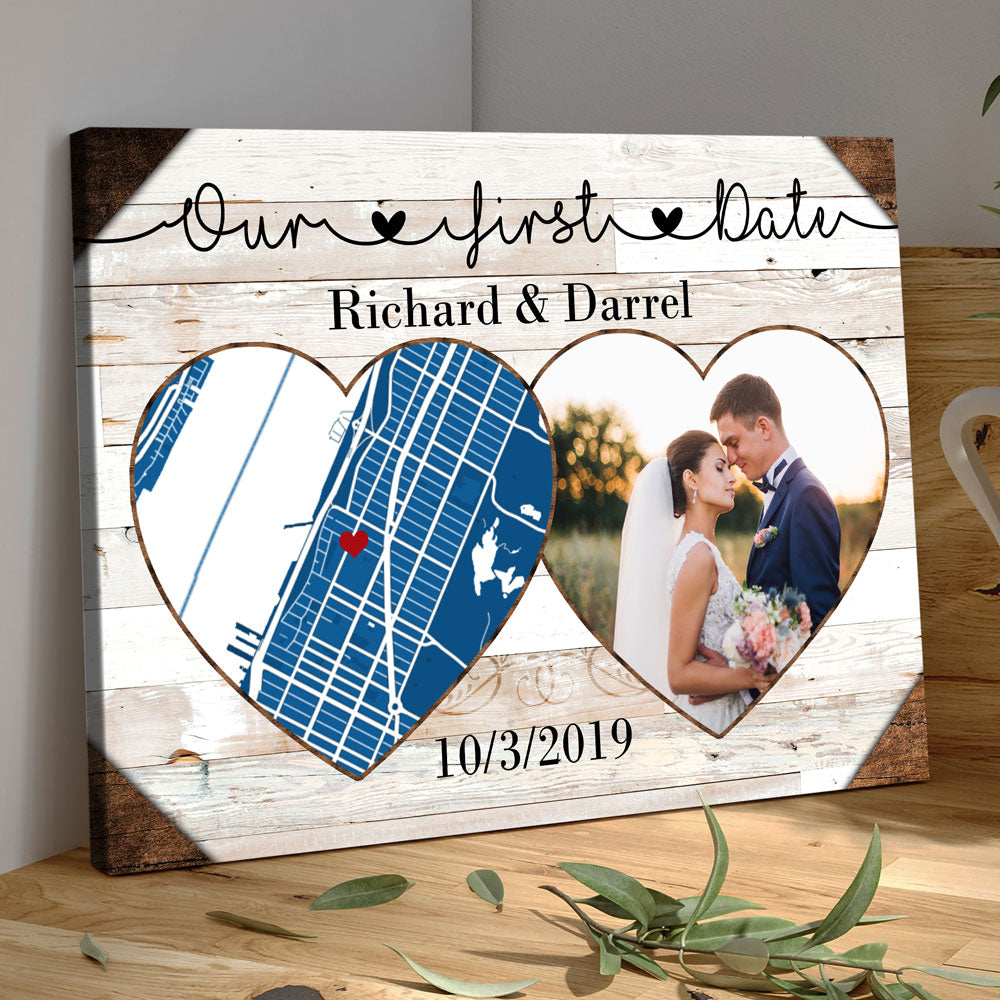 Anniversary Couple Street Map Heart Meaningful Personalized Photo Canvas