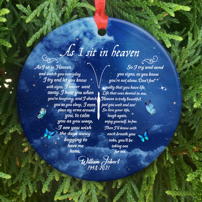 As I Sit In Heaven Butterfly Personalized Memorial Ornament