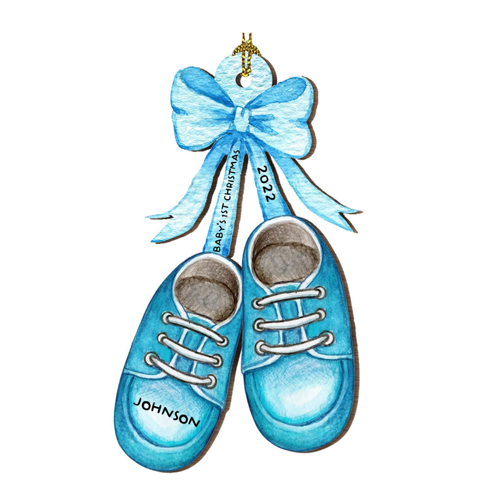 Baby's First Christmas Boots Wood Ornament Personalized Gift For Baby