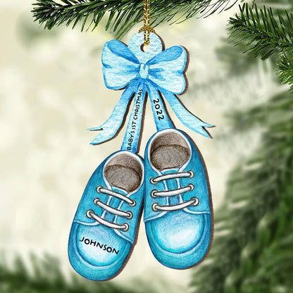Baby's First Christmas Boots Wood Ornament Personalized Gift For Baby