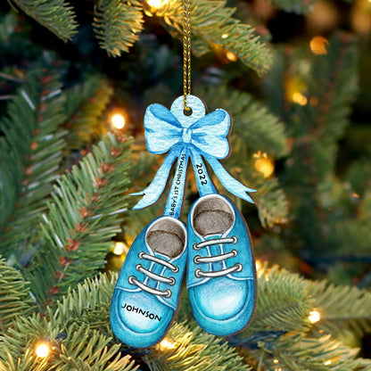 Baby's First Christmas Boots Wood Ornament Personalized Gift For Baby