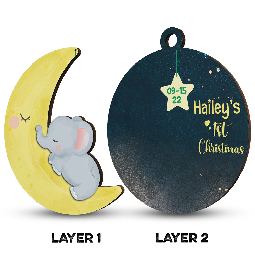 Baby's 1st Christmas Elephant Wood Ornament Personalized Gift For Baby