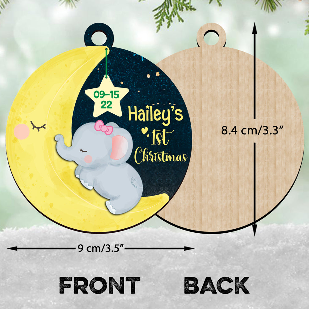Baby's 1st Christmas Elephant Wood Ornament Personalized Gift For Baby