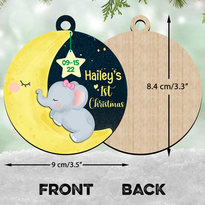 Baby's 1st Christmas Elephant Wood Ornament Personalized Gift For Baby