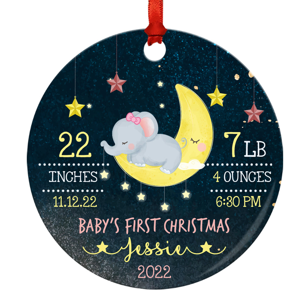 Cute Elephant Baby's 1st Christmas Ornament Personalized Gift For Baby