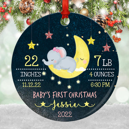 Cute Elephant Baby's 1st Christmas Ornament Personalized Gift For Baby