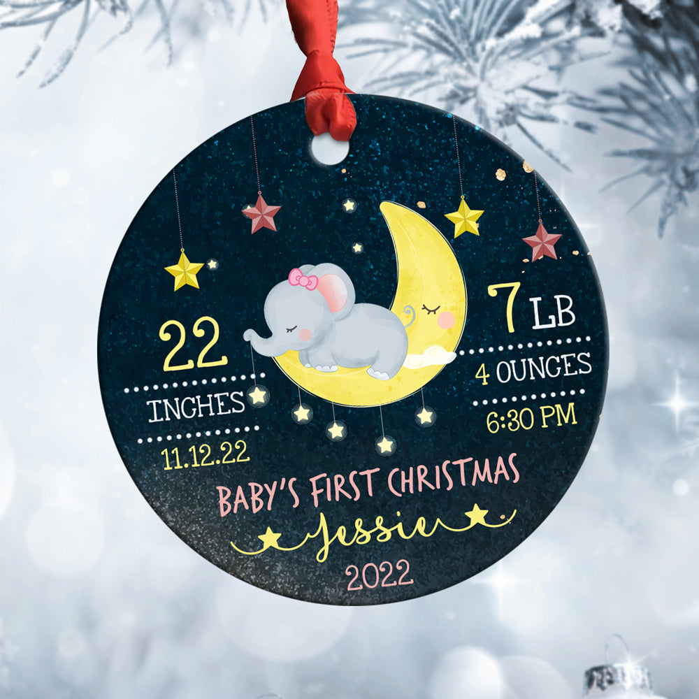 Cute Elephant Baby's 1st Christmas Ornament Personalized Gift For Baby