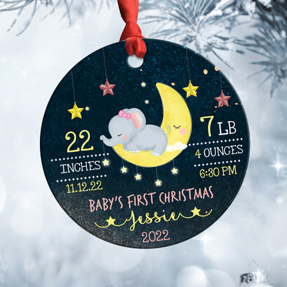 Cute Elephant Baby's 1st Christmas Ornament Personalized Gift For Baby