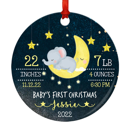 Cute Elephant Baby's 1st Christmas Ornament Personalized Gift For Baby