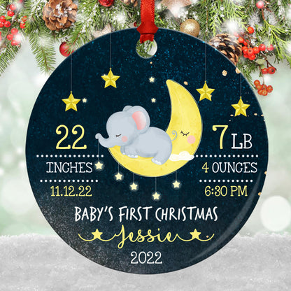 Cute Elephant Baby's 1st Christmas Ornament Personalized Gift For Baby