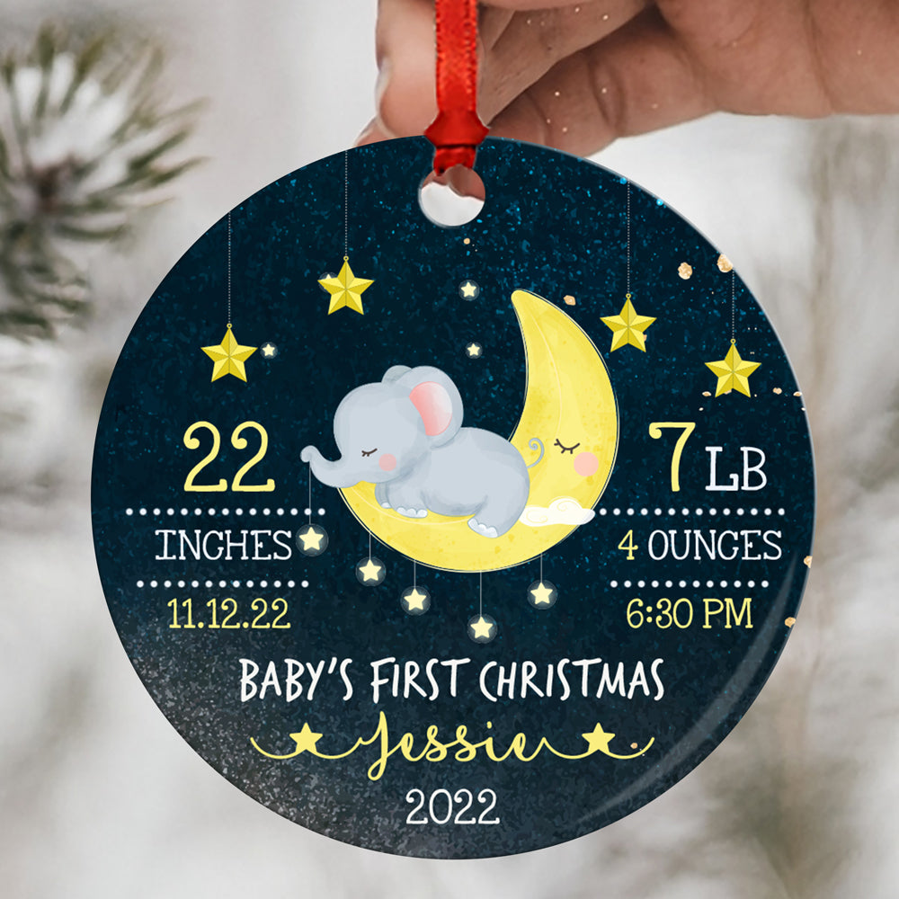 Cute Elephant Baby's 1st Christmas Ornament Personalized Gift For Baby