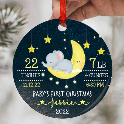 Cute Elephant Baby's 1st Christmas Ornament Personalized Gift For Baby