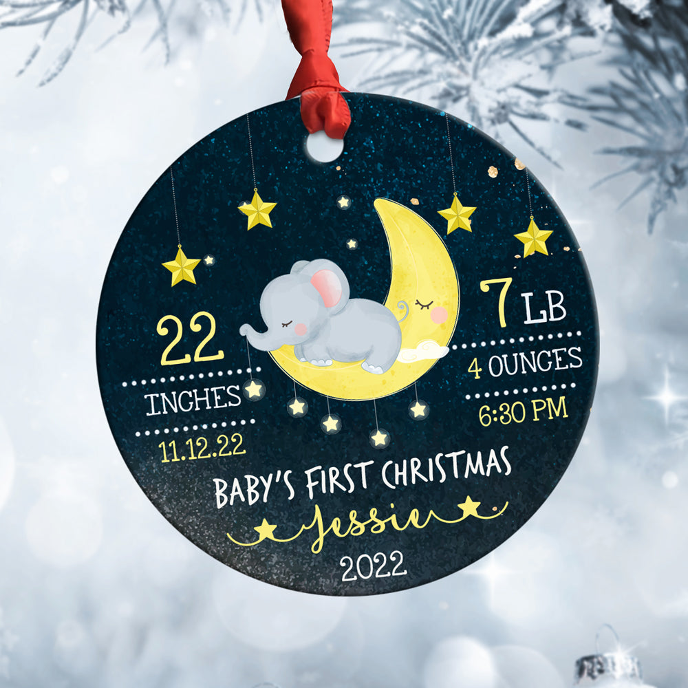 Cute Elephant Baby's 1st Christmas Ornament Personalized Gift For Baby