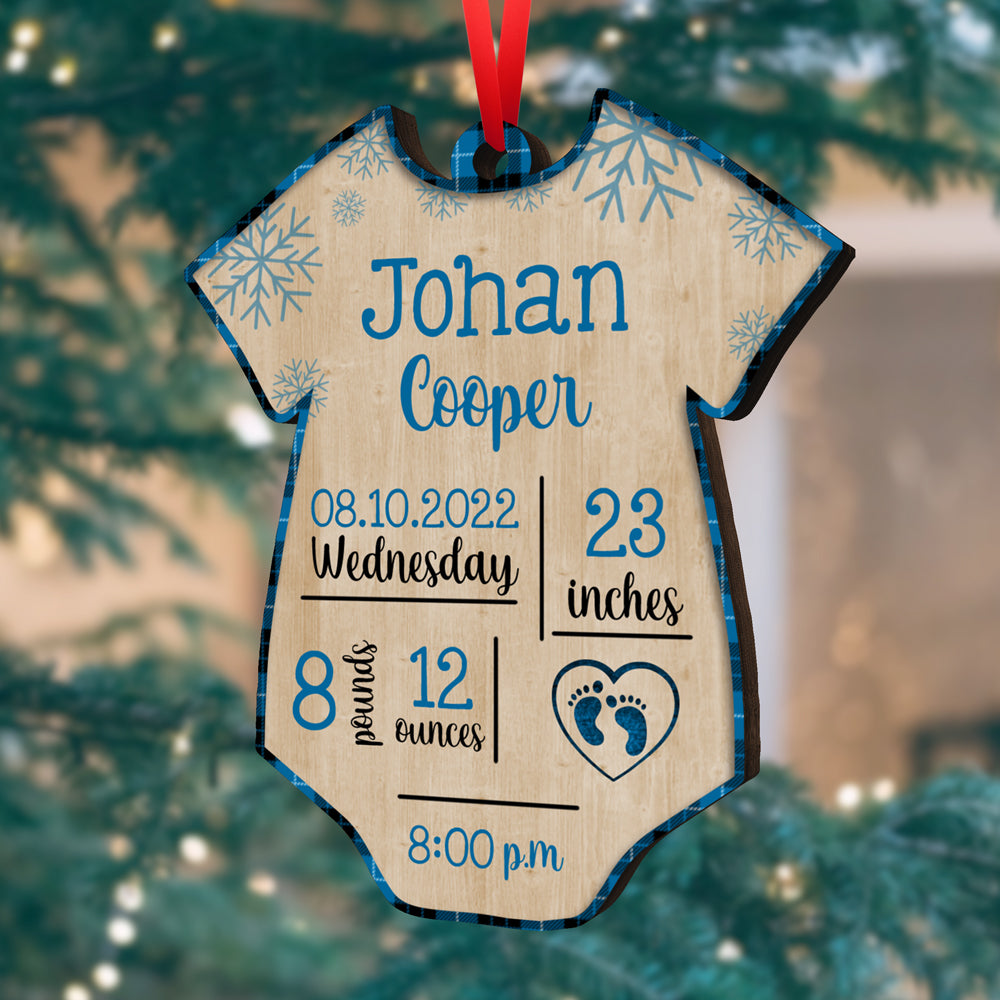 1st Christmas Baby Birth Stat Wood Ornament Personalized Gift For Baby