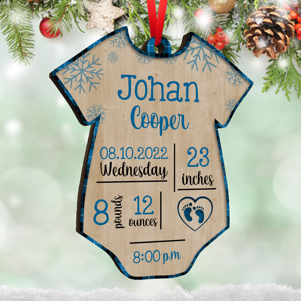 1st Christmas Baby Birth Stat Wood Ornament Personalized Gift For Baby