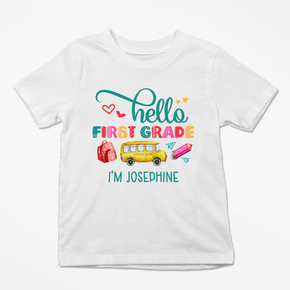 Back To School Hello First Grade Funny Personalized Shirt
