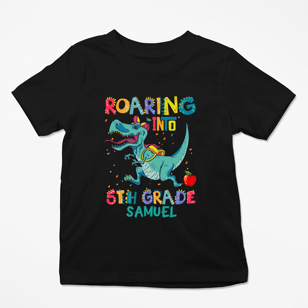 Back To School Roaring Into Fifth Grade Funny Personalized Shirt