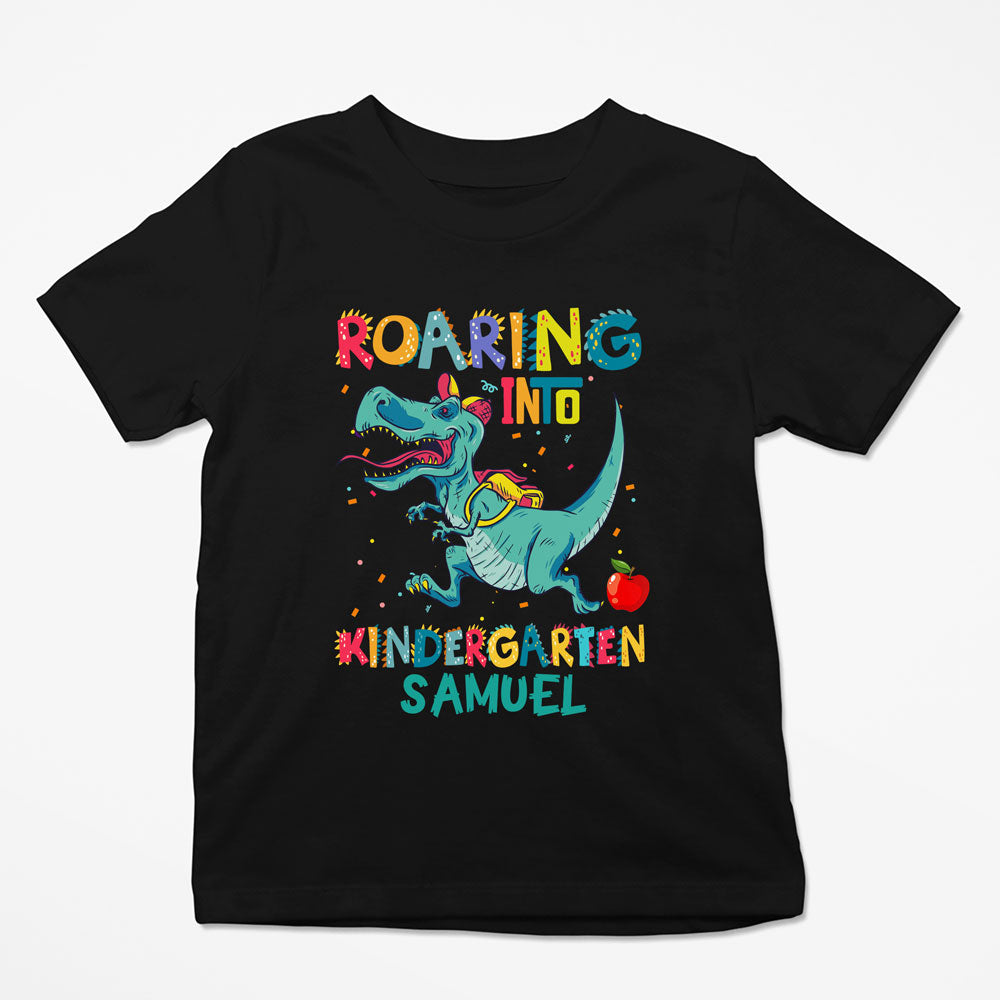 Back To School Roaring Into Kindergarten Funny Personalized Shirt