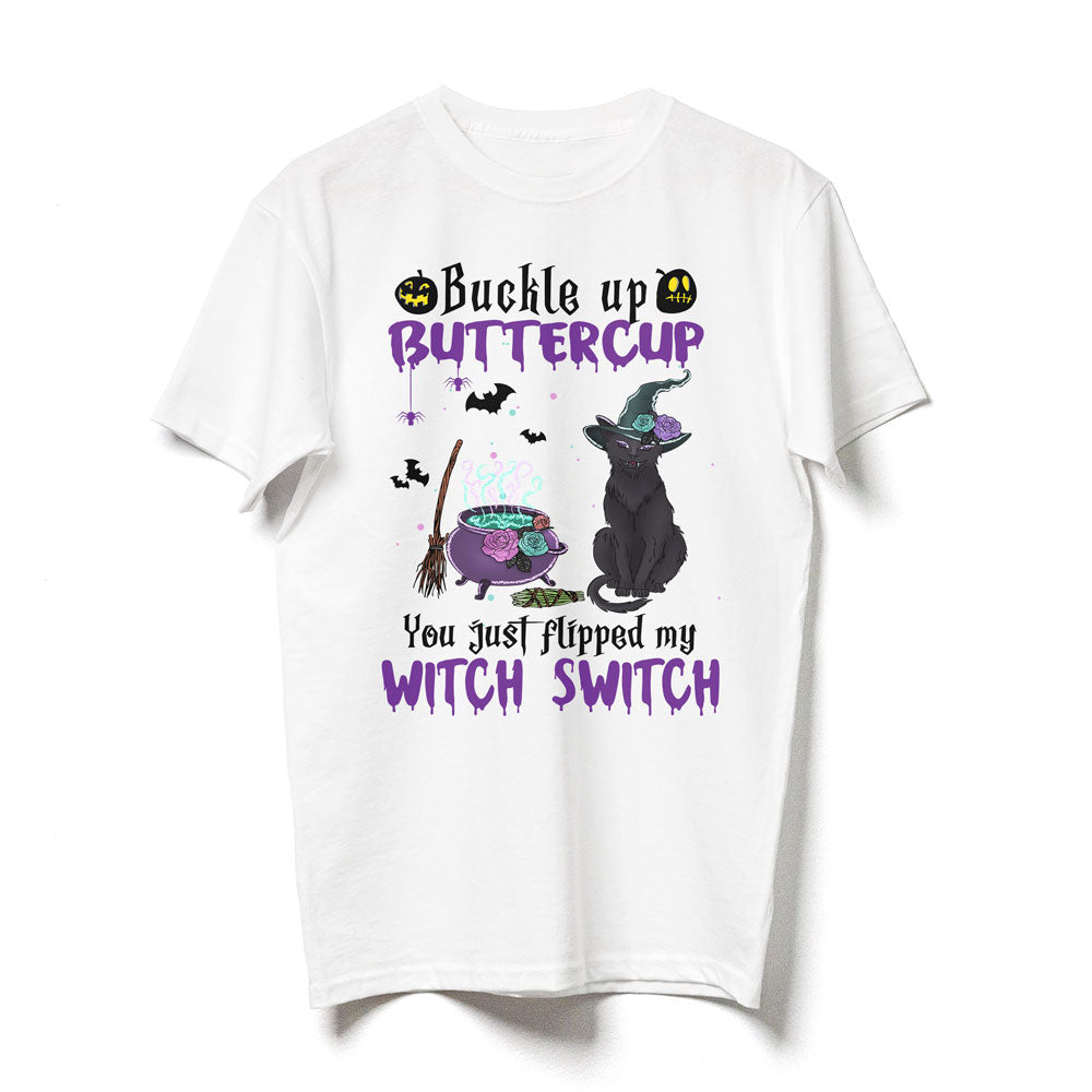 Black Cat Halloween Buttercup Witch Switch Spooky Shirt