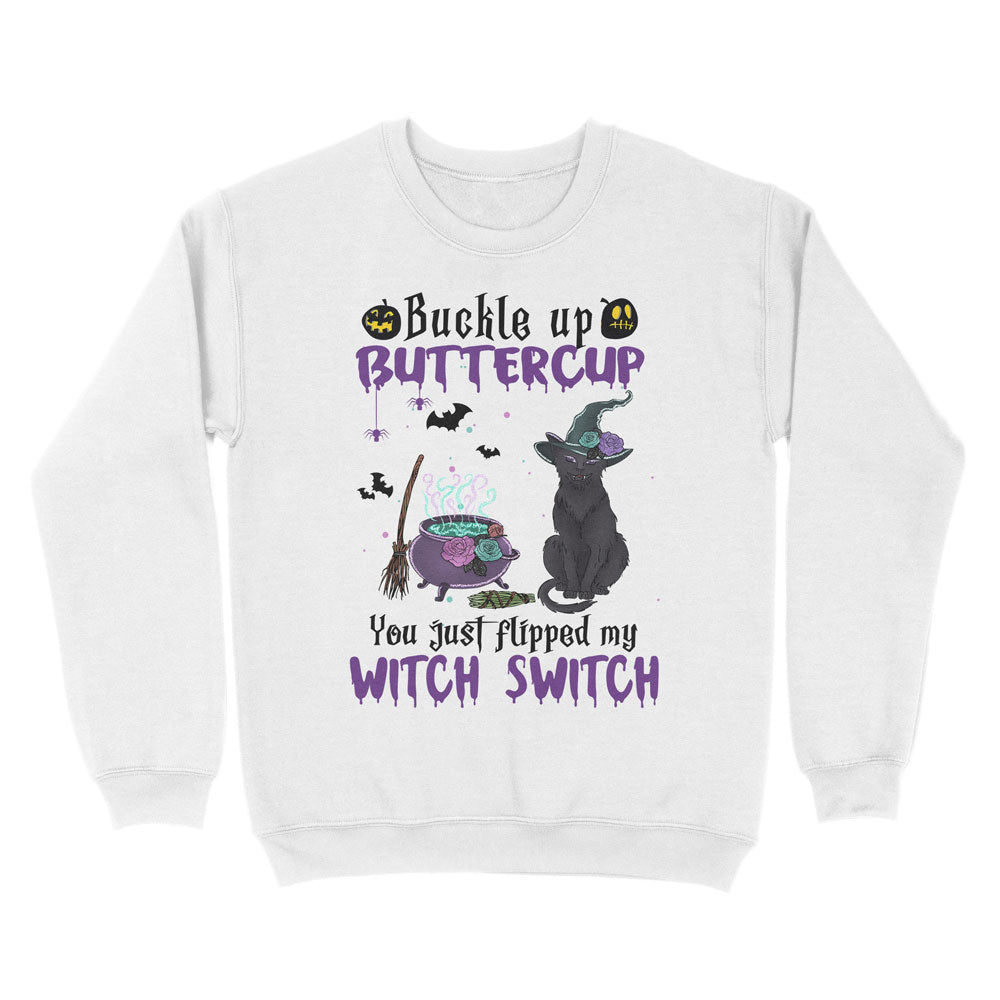 Black Cat Halloween Buttercup Witch Switch Spooky Sweatshirt
