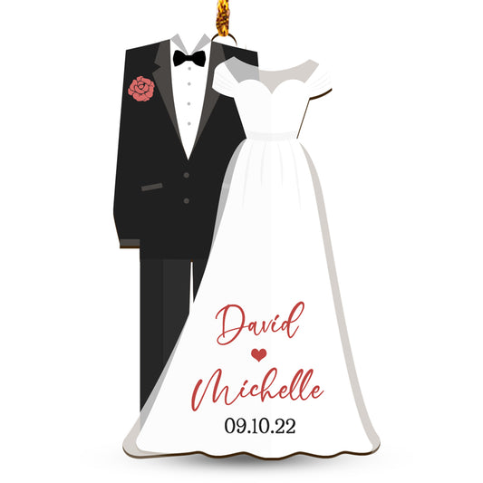 Bride And Groom Married Wood Ornament Personalized Gift For Couple