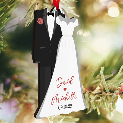 Bride And Groom Married Wood Ornament Personalized Gift For Couple