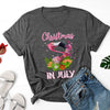 Christmas In July Flamingo Mid of Year Summer Vacation Funny Shirt