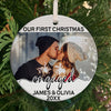 Personalized Gift For Couple Our First Christmas Engaged First Couple Engagement Photo Circle Ornament