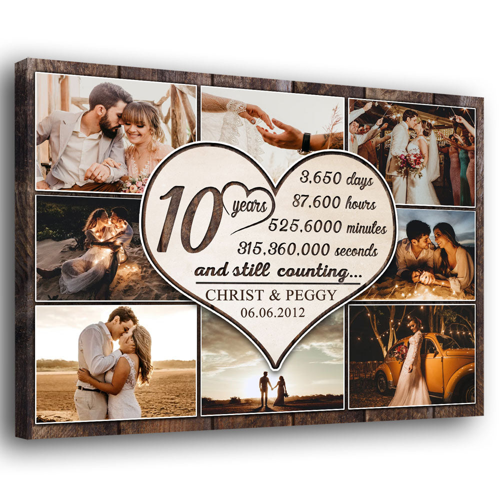 Couple 10th Wedding Anniversary Collage Heart Personalized Canvas