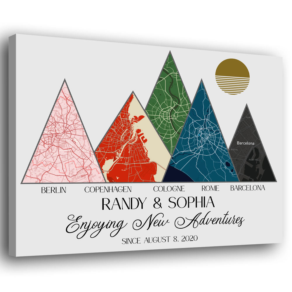 Couple Anniversary Adventure Together Map Mountain Personalized Canvas