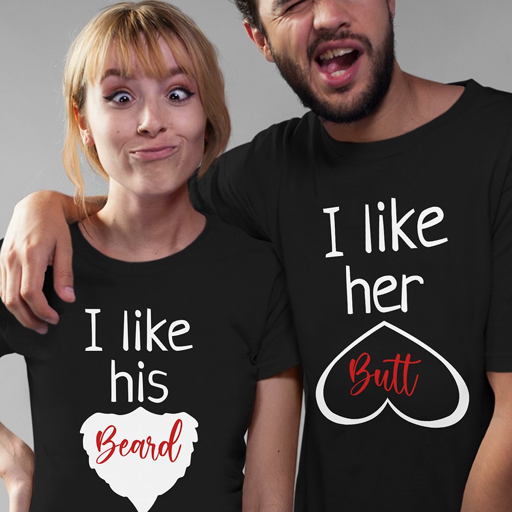 Couple gifts  Matching shirts i like her butt i like his beard couple matching tshirt
