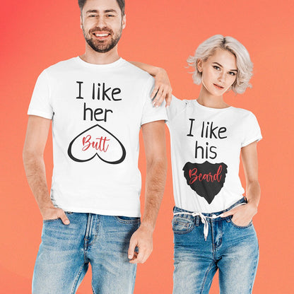 Couple gifts  Matching shirts i like her butt i like his beard couple matching tshirt