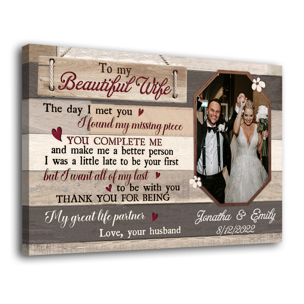 Couple My Wife Missing Piece Wedding Anniversary Personalized Canvas