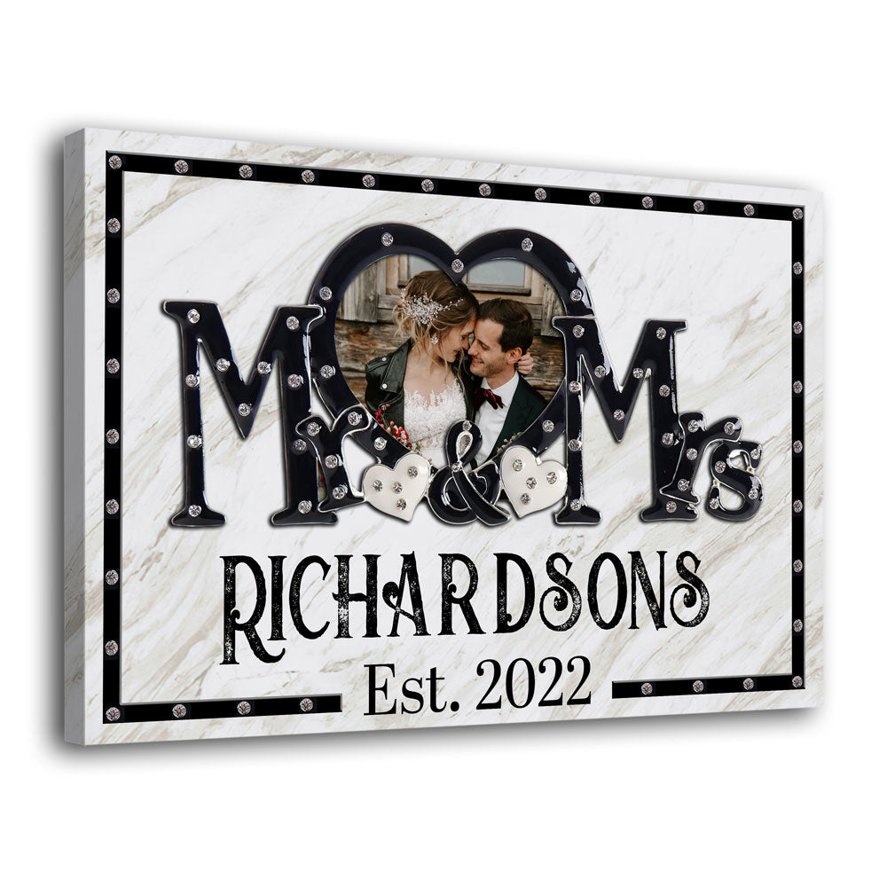 Couple Wedding Anniversary Mr&Mrs Heart Frame Personalized Canvas