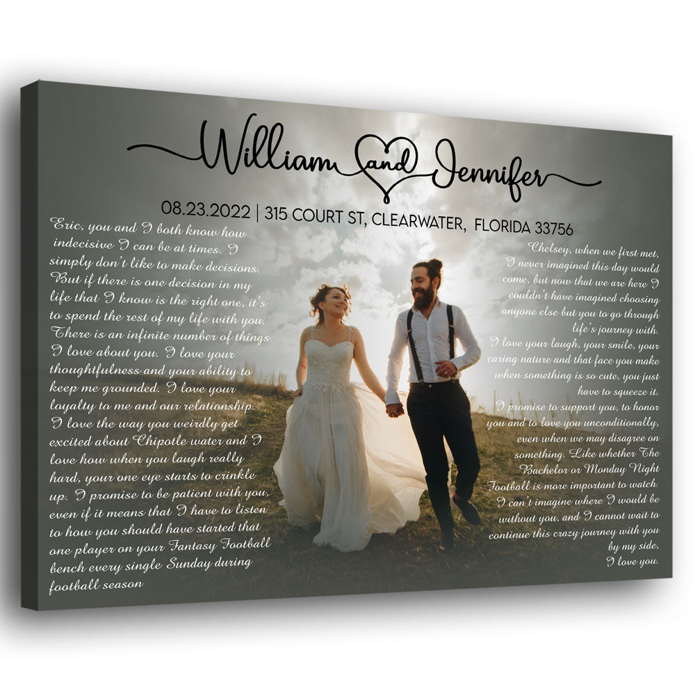 Custom Wedding Vows Anniversary Wife Husband Personalized Photo Canvas